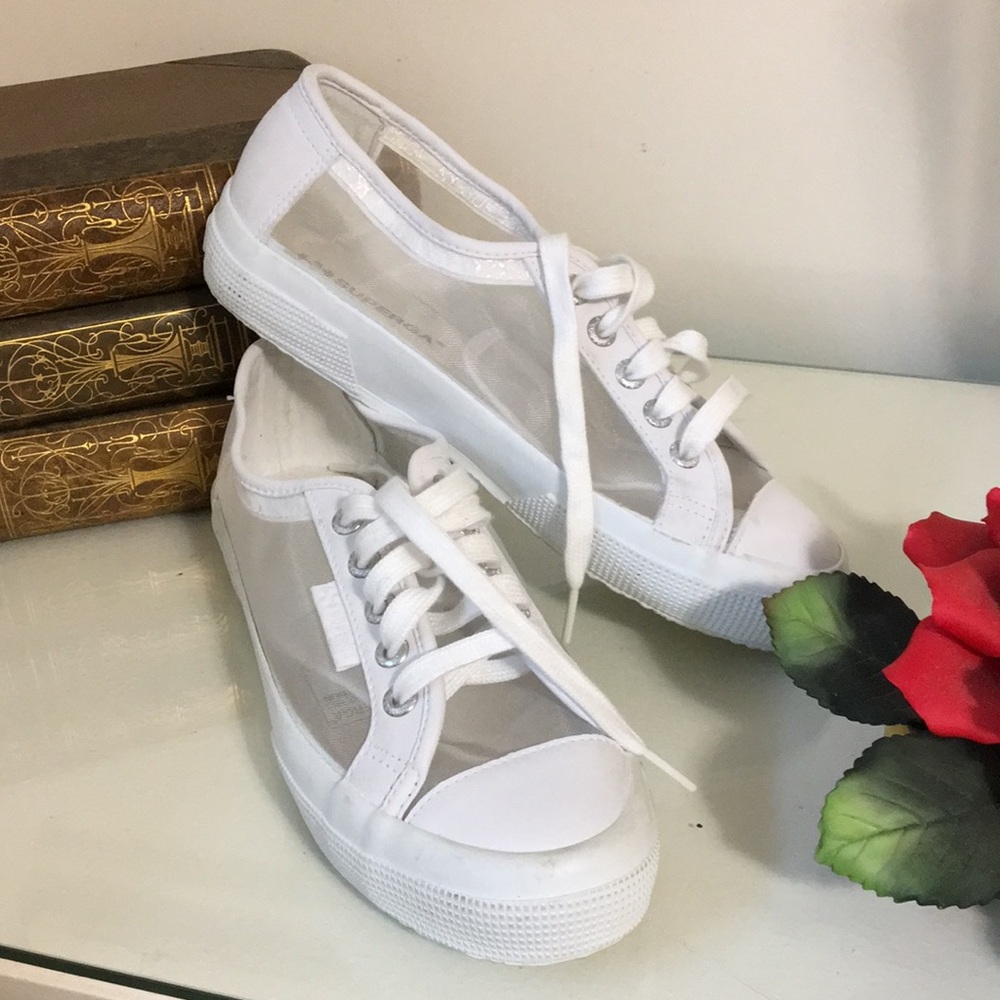 White Sheer Mesh Women's Superga Sneakers Size 7 1/2
